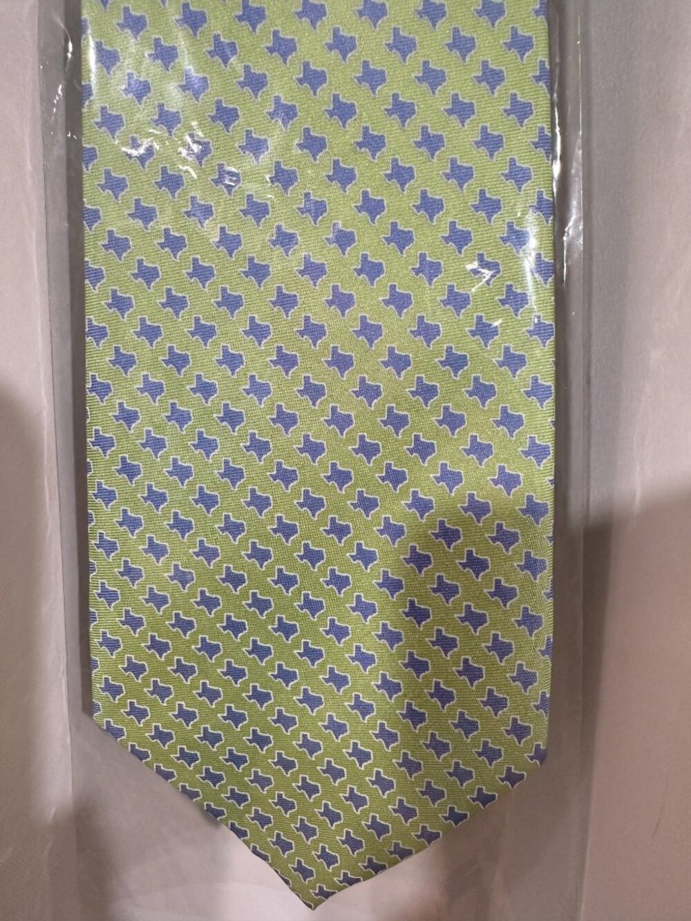 NWOT Sine Die 100% Silk Texas State Outline Tie Green Blue Texas